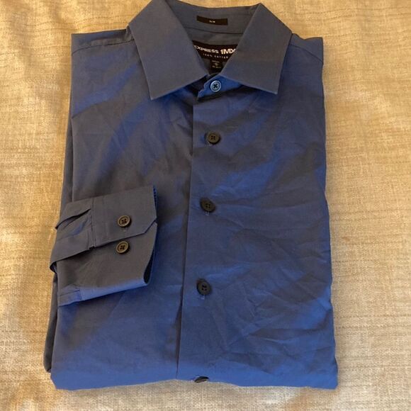 Express NWOT Mens 1 MX Blue Long Sleeve Cotton Dress Shirt. Size M (15-15.5). - Picture 1 of 8